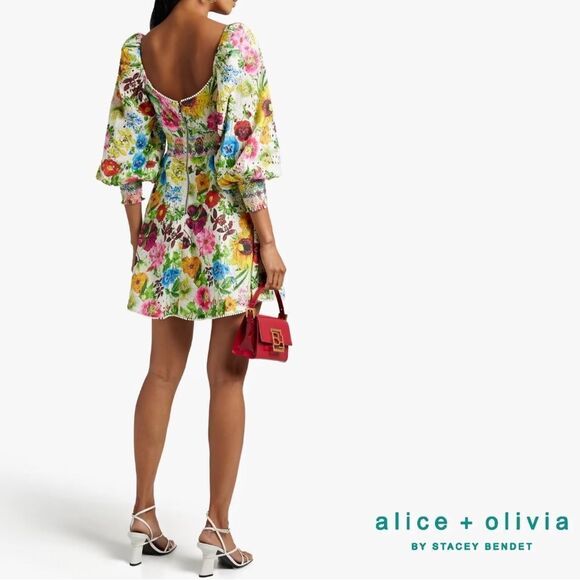 Alice + Olivia **NWT** Crawford Smocked Floral Sweetheart Mini Dress - Picture 13 of 16